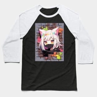 Kawaii Aesthetic Colorful Chibi Nekomimi Anime Cat Girl Graffiti Art Style Baseball T-Shirt